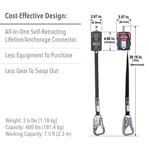 Image of Miller by Honeywell Twin Turbo T-BAK 7.5-Foot Tie-Back Personal Fall Limiter with D-Ring Connector (MFLTB-1 /7.5FT)