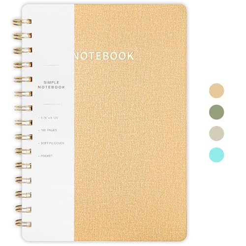 Image of Spiral Notebook-5.75 inch x 8.125 inch College Ruled Journal with Inner Pockets and 160 Pages,PU Leather Cover Business Journal, Twin-Wire Binding Notebook Perfect for Office & Home School Supplies Khaki
