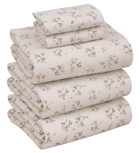 RUVANTI 100% Cotton Split King Sheets Sets for Adjustable Bed, 5 PCs, Soft & Breathable Percale Weave Bedding, Deep Pocket 16", Hotel Standard, Crisp Cool Feel & Durable, Floral Sheet, Twin Spring