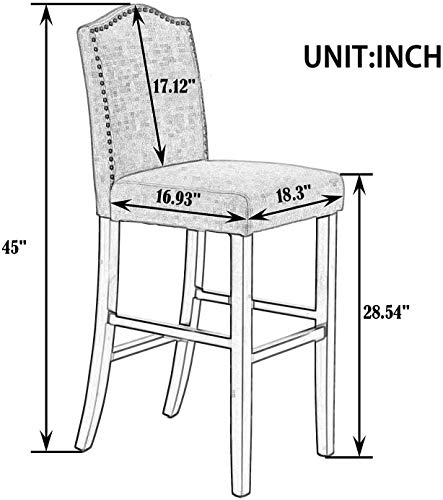 Glitzhome Bar Stools Set Of 2, 45" H White Bonded Leather Armless Barchair With High-Back Studded Solid Rubberwood Legs For Kitchen Island Breakfast Chair For Dining Room, Party Room & Restaurant #TOP1