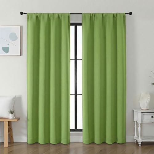 Image of Simplebrand Ava Lime Blackout Curtains for Bedroom 72 Inch Length 2 Panels Set, Privacy Thermal Insulated Rod Pocket Door Window Curtains for Patio French Door Front Door, W40 x L72 Inch