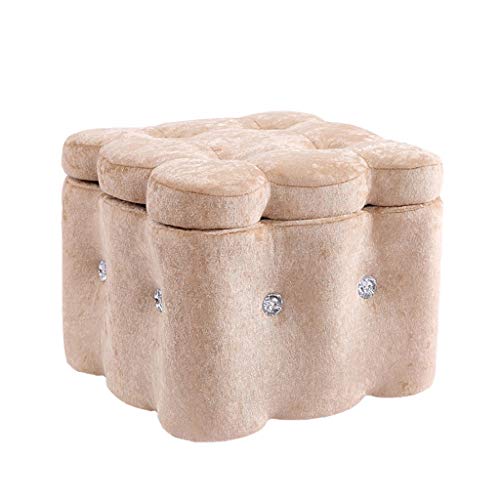 Sala de Estar, Mesa de café, Taburete pequeño, Taburete bajo de Terciopelo, Almacenamiento para Cambiar Zapatos, Almacenamiento, Taburete (Marrón Claro - 35x35x28cm