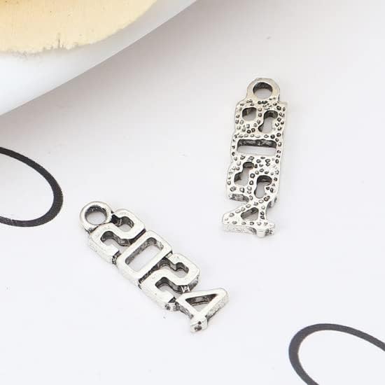 PEPPERLONELY 50PC 2024 Antiqued Silver Alloy Year Charms Pendants Number Message Charms Pendants 20x6mm - Image 3