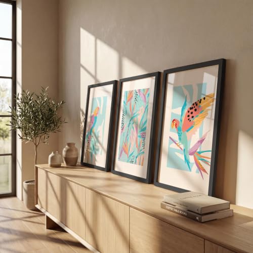 Image of NoWorries Perrot tropical art wall painting for home decoration, Set of 3 Wall decor frames for living room and bedroom (Tropical pattern) (Theme-illustration) (Art-4, 17x25inch)