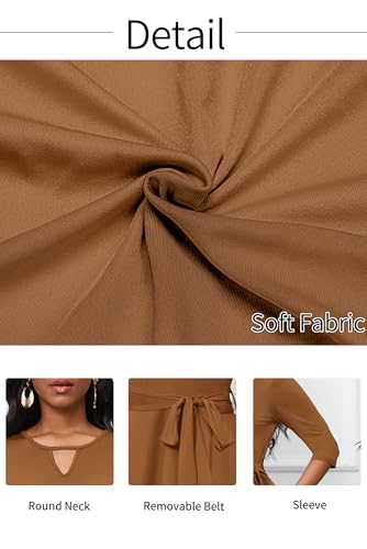 Image of CLOCOR Midi Dresses for Women Casual A-Line Fit and Flare Dress Crewneck 3 /4 Sleeve Keyhole Cocktail Party Church Dress