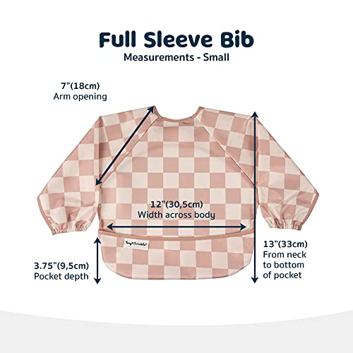 Image of Tiny Twinkle Long Sleeve Bib for Babies & Toddlers | Waterproof Smock Bib for Eating | Machine Washable & Mess-Proof Feeding Essentials | Newborn Shower Gift (Checkers Brown, 6-24M)