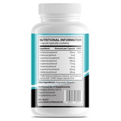 X Supplements Natural Vitamin E Capsules for Skin | 60 Vegan VIT E Capsules | All 8 E Tocopherols & Tocotrienols | Vitamin E Supplement | Immune System Booster | 100% Natural Ingredients - Image 3