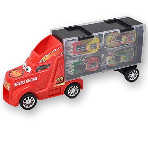 最安値 トレーラー型 ケース 付き ミニカー セット 車 子供 おもちゃ 模型 モデルカー 赤 4車セット の価格比較