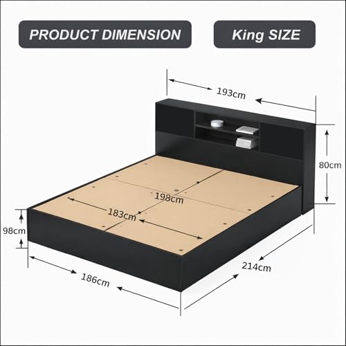 Image of Callas Estoria Engineered Wood King Size Bed with Storage | Free Installation with 1 Year Warranty (Black)