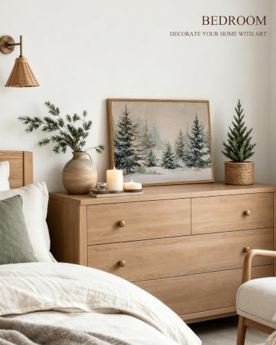 Image of ARPEOTCY Framed Winter Christmas Wall Art, Winter Snow Pine