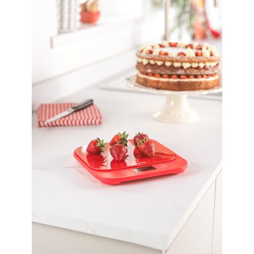 Salter British Bakes Digital Kitchen Scale – 10kg Capacity Baking Scale, Measure Liquids, Waterproof & Washable, Add & Weigh Tare Function, Tempered Glass Platform, 1g Precision, Backlit Display, Red - Image 5