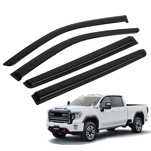 Image of Silverado Rain Guard - Window Visors for 2020-2026 Chevrolet Chevy Silverado /GMC Sierra 2500HD /3500HD Crew Cab, Out-Channel Side Window Rain Guards for Silverado /Sierra Accessories, 4PCS, Black