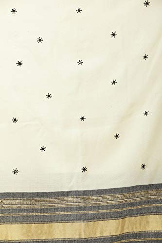 Shawl from Kutch with Embroidered Bootis and Golden Woven Border - Wool4