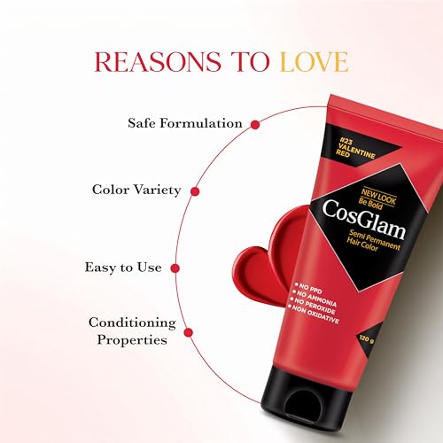 Image of Cosglam Semi Permanent Hair Color for Women & Men - Model #23 Valentine Red (120 g) | No Ammonia, No Peroxide, Non-Oxidative Vegan Hair Dye | Enriched with Conditioner for Glossy Finish