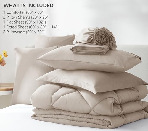 Image of CozyLux Queen Comforter Set Linen - Bed in a Bag Queen Size 7 Pieces, Luxury Soft Bed Set for All Seasons, Bedding Set with Down Alternative Comforter, Sheets, Pillowcases & Shams