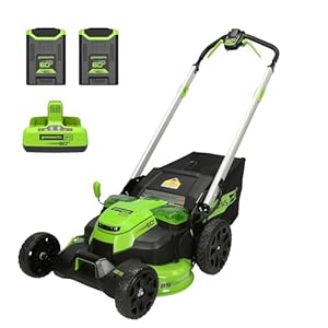 Greenworks 60V 25″ Cordless Dual Blade Self-Propelled Lawn Mower, Two 4.0 Ah Batteries and Dual-Port Charger Included
