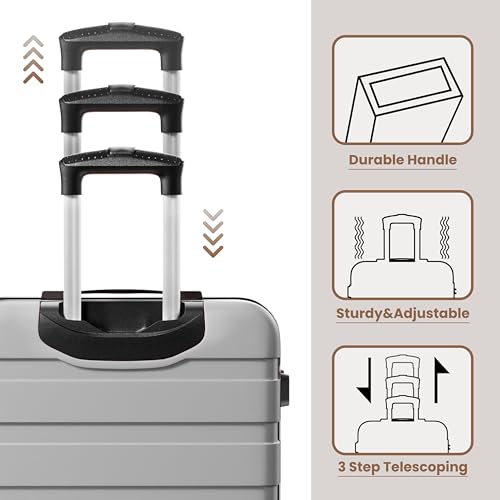 Image of AnyZip Luggage PC ABS Hardside Lightweight Suitcase with 4 Universal Wheels TSA Lock 20 24 28 Inch, Silver, 3 piece set (20 /24 /28), Fashion