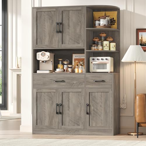 Botlog 67 Inch Kitchen Pantry Cabinet With 5 Doors And 3-Tier External Shelf In Ash Gray.