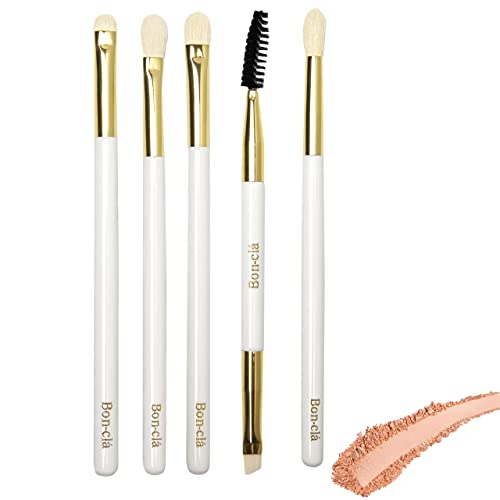Bon-clÃ¡ Eye Shadow Brush Set 5 Pcs, for Blengding Brush, Smudge Brush, Eye Shadow Brush, Crease Brush, Angled liner & Spoolie, Professional Eye Shadow Set Brush, with Travel Makeup Bag