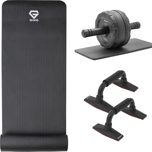 グロング 筋トレグッズ 3点セット（ヨガマット・腹筋ローラー・プッシュアップバー）