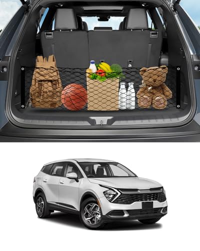 Karltys Envelope Style Cargo Net for Kia Sportage 2023 2024 2025 2026, Elastic Rear Trunk Cargo Net for 2025 Sportage Accessories Heavy Duty Nylon Mesh Storage Netting Organizer with Metal Hooks