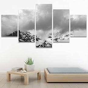 SIGNWIN 5 Panel Canvas Wall Art Monochromatic Mountains...