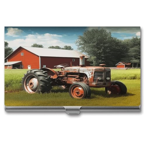 VstaDank Company Farm Tractor Business Card Holder Fashion Metal Business Card Case Professional Credit Card Protector Aluminum Alloy Flip Cover Slim Name Card Case Holder for Men Women