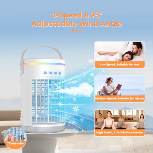 Portable Air Conditioners, 1400ML Mini Air Conditioner Evaporative Personal Cooler Humidifier with Remote, 3 Speeds Mini AC Desktop Cooling Fan for Home Office Bedroom - Image 6