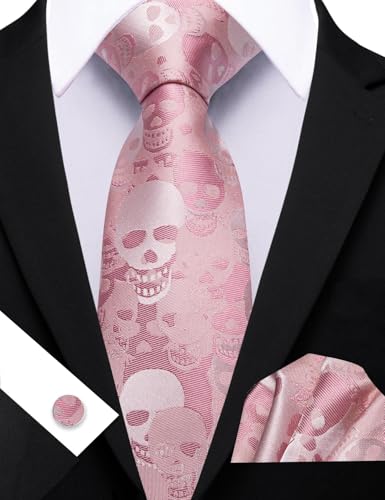 Image of Barry.Wang Man Tie Sets Skull Ties Animal Extra Long Necktie Silk Woven Handkerchief Cufflinks Festival Party Gift