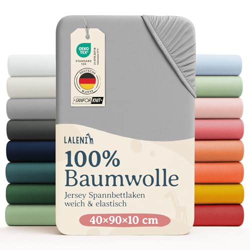 Laleni Jersey Spannbettlaken, 40x90cm, für Baby Beistellbett & Stubenwagen, 100% Baumwolle, Oeko-TEX Zertifiziert, 2er Set, Grau – Ansicht 1