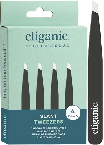 Image of Cliganic Tweezers For Eyebrows, Women Facial Hair & Men, Slant Tip Set of 4