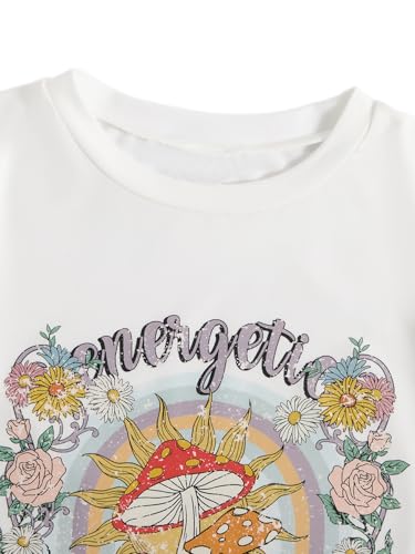 Image of RoseSeek Girl's Graphic Drop Shoulder Star Print Tee Tops Short Sleeve Crew Neck Summer Shirts