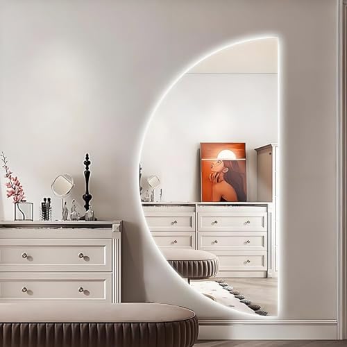 ZYBOWAYL 80cm フレームレス LED化粧鏡 3色調光壁掛け式バスルームミラー 100cm HD半円スマート装飾曇り止めバニティミラー 120cm バックライト照明化粧鏡(Right Cut,32x16in)
