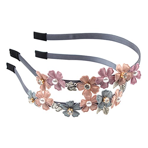 Rhinestone Flower Headband - Pink One Row Black Satin Glimmering Hairband with Crystal Glass for Women,Lady,Kids-Girls Hair Band (1 PCS, Random Color)