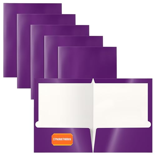 Image of Better Office Products 2 Pocket Glossy Laminated Purple Paper Folders, Letter Size, Purple Paper Portfolios, Box of 25