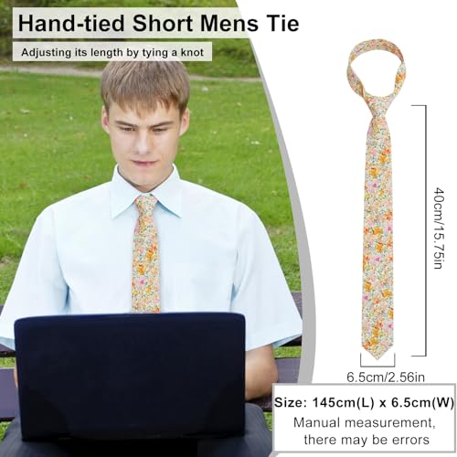Image of Luckyvestir Mens Ties, Sage /Dusty Blue /Pink Floral Ties for Men, 2.76 inch Cotton Flower Necktie for Wedding /Groomsmen /Party