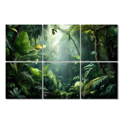 6 Pack Paneles Acústicos Artísticos Absorbentes de Sonido Selva Tropical Verde con Hojas de Palma, Paneles Decorativos para Pared Auto-Adhesivos para Estudios de Grabación y Oficina 72"x48" miniatura 1