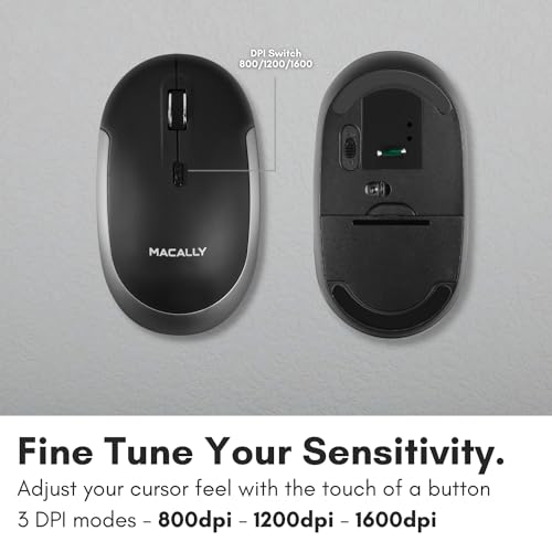 Macally Wireless Bluetooth Mouse for Mac, MacBook Pro/Air, iPad, Laptop, and PC - Quiet Click and Comfortable Apple Wireless Mouse - Space Gray