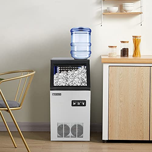 Rovsun Commercial Ice Maker 110Lbs/24H Automatic Built-In Stainless Steel Under Counter/Portable Freestanding For Restaurant Bar, 24Lbs Storage, W/Bonus Connection Hoses, Uce Scoop & Ice Bags #TOP6