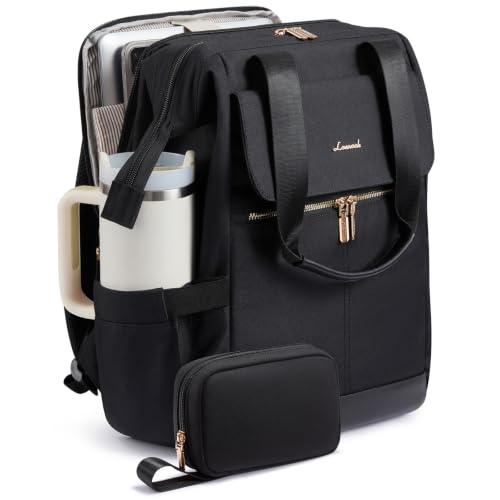 Image of LOVEVOOK Laptop Backpack for Women with Giant Tumbler Holder, 15.6 Inch Work Laptop Bag with USB Port, Fashion Teacher Nurse Backpack Purse, Waterproof Travel Computer Backpack, 2PCS, Black