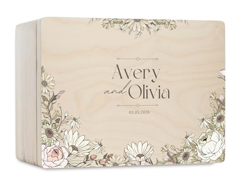 Pinus Hochzeitskiste Holz personalisierbar mit Schloss 20x15x10 cm