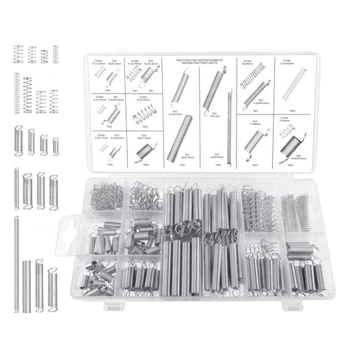 Kezidhp Juego de 200 Muelles Variados - Muelles de Tracción, Compresión, Torsión y Oscilantes en Acero Inoxidable y Acero al Carbono - Ideal para Reparaciones de Automóviles, Maquinaria y Bricolaje