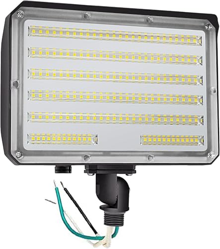 SZGMJIA 100W Outdoor Flood Light, Dusk to Dawn 13000LM 5000K IP65 Waterproof 1/2' Adjustable Knuckle Mount AC100-277V for Yard Garage