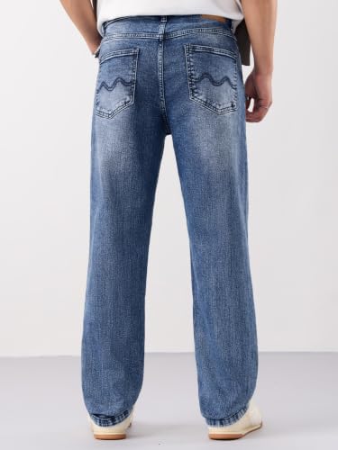 Image of The Souled Store Straight-Fit Denim: Men and Boys Cotton Blend Straight Fit Cargo Pockets Lightweight Everyday All-Season Denim Jeans