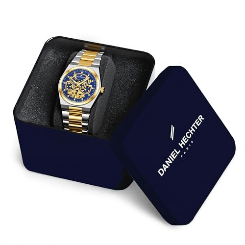 Image of Daniel Hechter Paris Austerlitz Collection Skeleton Style Analog Watch for Men with Luminous Hands and Stainless Steel Strap - Mechanical-Inspired.