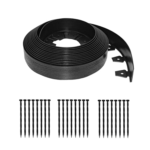 EasyFlex Tall Wall No-Dig Landscape Edging with Anchoring Spikes 2.5 in. Tall Straight Top Plastic Garden Border with Woodgrain Texture 40 Foot Kit Black (3220E-40C)