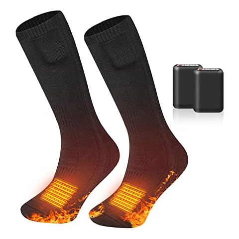 SHENGMEI Men Women Heated Socks USB Rechargeable, 3.7V 4500MAH Battery Double-Sided Electric Heating Socks, Ski Cycling Winter Warm Thicken Cotton for Outdoor Sports, Black, 11 x 8.66 inches Cover