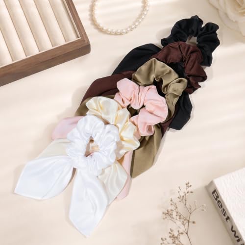Image of 12 PCS Bow Hair Scrunchies Bunny Ears Silk Scrunchies Hair Ties Bobbles Elastic Hair Ties Ropes Ponytail Holder Hair Accessories for Women