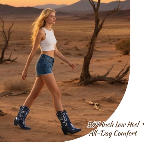 Image of Western Cowboy Boots for Women Rhinestone Cowgirl Boot with Low Block Heel Embroidery Sparkly Short Ankle Booties Walking Bootie for Country Concert Disco Outfits