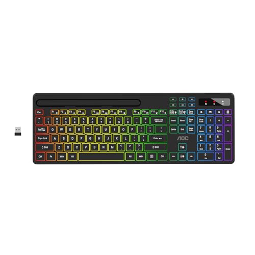AOC KB600 Wireless Keyboard with 7-Color RGB Backlit, 2.4GHz...